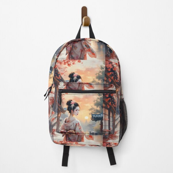 Item preview, Beautiful autumn abstract geisha, kimono , in sunrise with pagoda, Japan designed and sold by Coolparrotgirl.