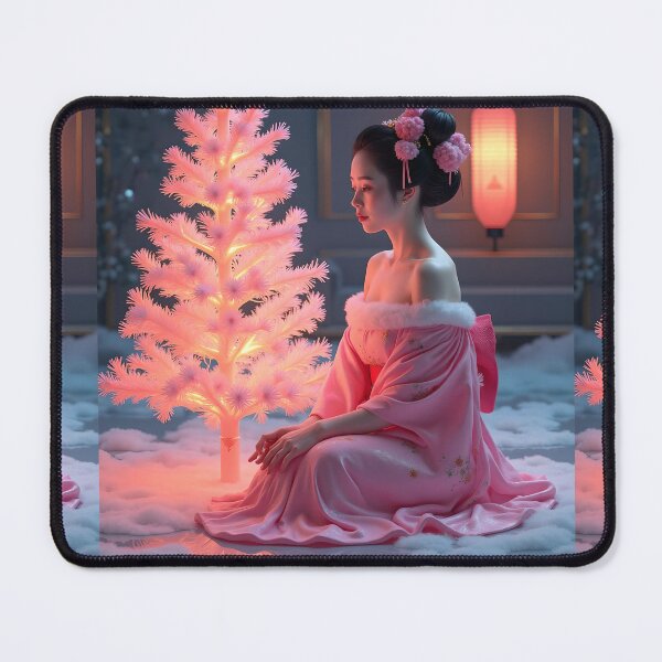Item preview,  Beautiful pink Christmas fantasy scene abstract geisha, kimono , in sunrise with pagoda, Japan designed and sold by Coolparrotgirl.