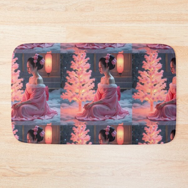 Item preview,  Beautiful pink Christmas fantasy scene abstract geisha, kimono , in sunrise with pagoda, Japan designed and sold by Coolparrotgirl.