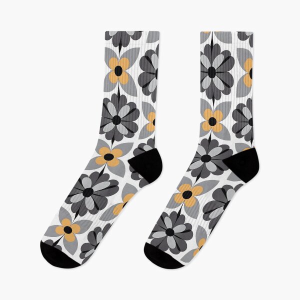 Artikelvorschau, Mid Century Modern Retro Blumenmuster Grau Gelb entworfen und verkauft von Prints and Lifestyle.