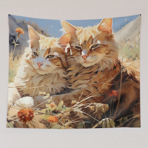 Item preview, Meadow Cats - Orange Cats Lazing In A Sunny Field - Watercolor Art - Animal Art designed and sold by CastleBySea.