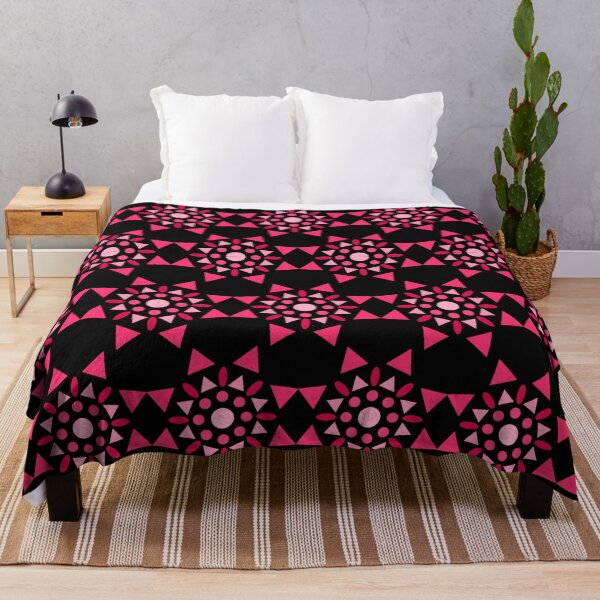 Item preview, Pink different shades seamless pattern geometric design on black background print  designed and sold by SpinklyCreations.