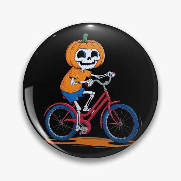 Artikelvorschau, Kürbiskopf Skelett Fahrradfahrer Halloween Gruselige Fahrradkunst entworfen und verkauft von ChalaDesign.