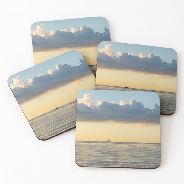 Item preview, Distant Sailing Ship on Pale Gold and Blue Ocean designed and sold by Georgia Mizuleva.