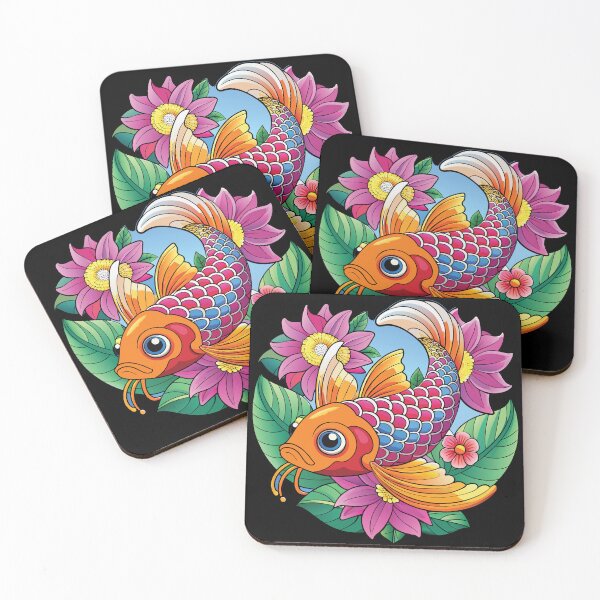 Item preview, colorful Koi fish with flowers designed and sold by skalihm.
