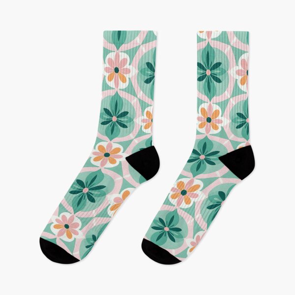 Artikelvorschau, Mid Century Modern Retro Blumenmuster Grün, Pink entworfen und verkauft von Prints and Lifestyle.