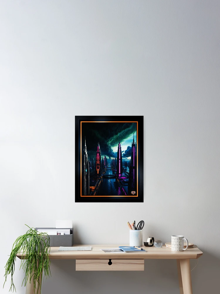 Futuristic Cyberpunk Metropolis Amidst Clouds Of Stormy Skies AI Concept Art by Xzendor7 | Astonishing Cityscape 2 Futuristic Cyberpunk Metropolis Amidst Clouds Of Stormy Skies Breathtaking AI Concept Art by Xzendor7 Wall Decor Poster Art Print