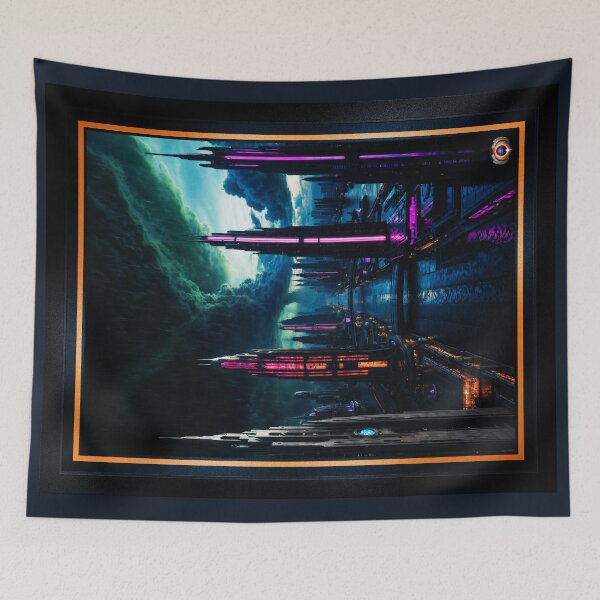 Item preview, Futuristic Cyberpunk Metropolis Amidst Clouds Of Stormy Skies Breathtaking AI Concept Art by Xzendor7 designed and sold by Xzendor7 Digital Art Creations.