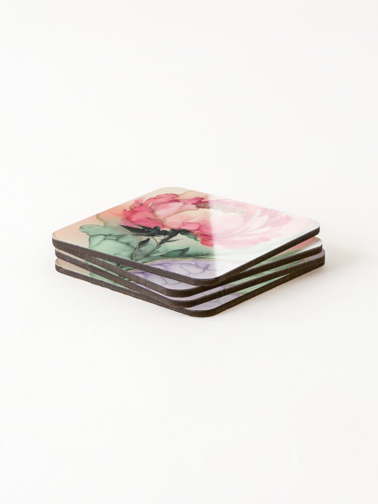 Thumbnail 4 of 5, Coasters (Set of 4), Peony designed and sold by Patricks-Art.