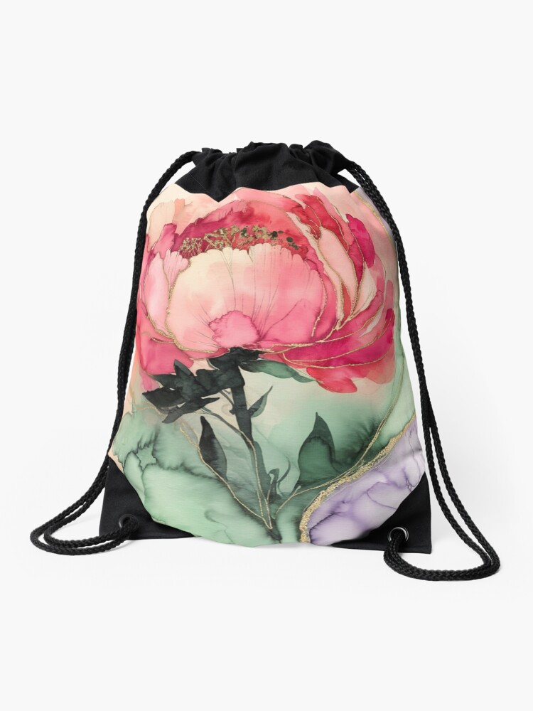 Thumbnail 1 of 3, Drawstring Bag, Peony designed and sold by Patricks-Art.