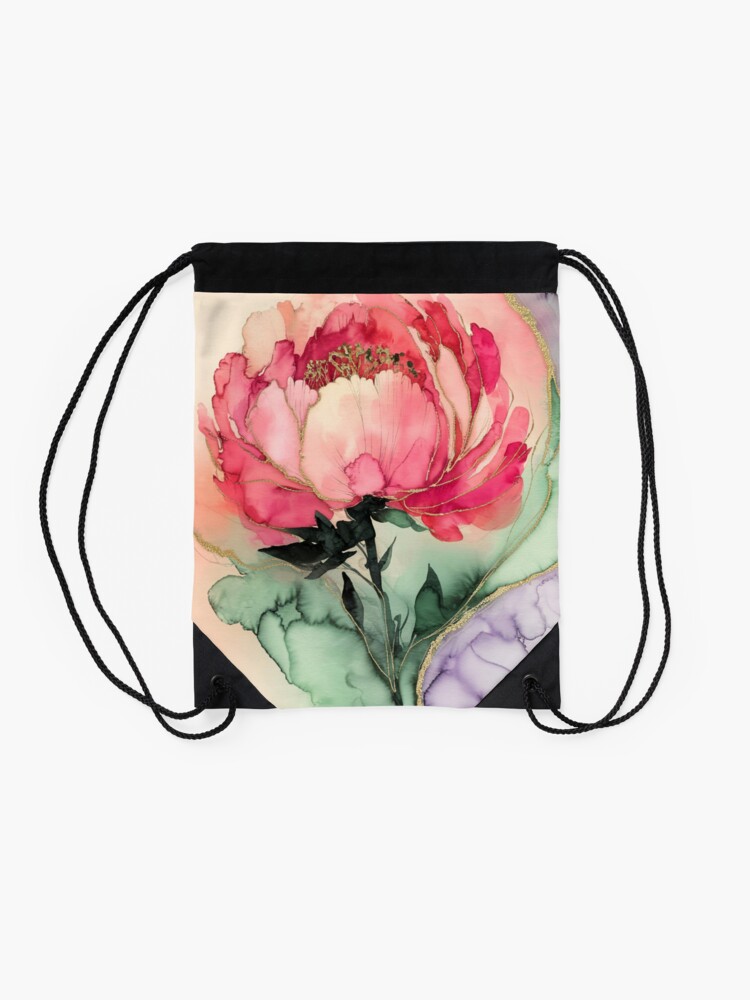 Thumbnail 2 of 3, Drawstring Bag, Peony designed and sold by Patricks-Art.