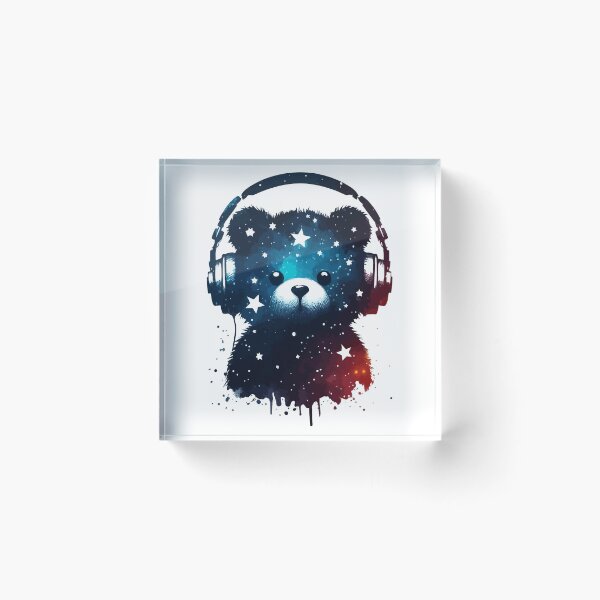 Item preview, Cosmic Bear Cute Headphones Music Watercolor Space  designed and sold by TomFrontierArt.