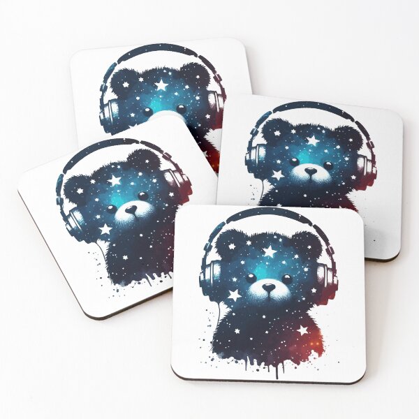 Item preview, Cosmic Bear Cute Headphones Music Watercolor Space  designed and sold by TomFrontierArt.
