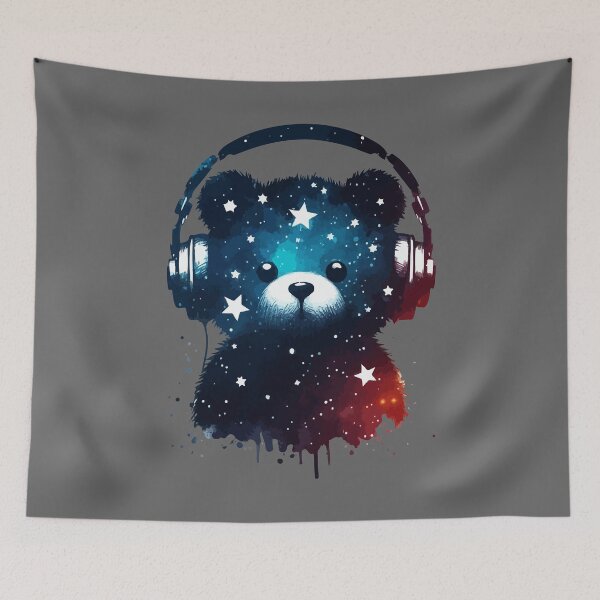 Item preview, Cosmic Bear Cute Headphones Music Watercolor Space  designed and sold by TomFrontierArt.
