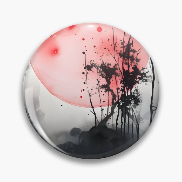 Item preview, blood moon watercolor painting, black trees with large red moon watercolor, inkwash asian painting artwork designed and sold by Lightweav.