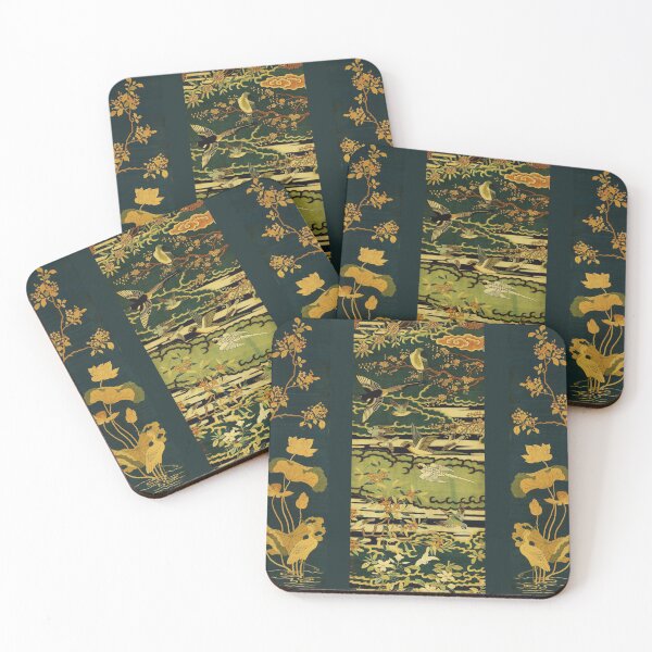 Item preview, Birds,Phoenix Flowering Tree Branches Against Clouds,Egret,Lotus,Green Gold Yellow Floral designed and sold by BulganLumini.