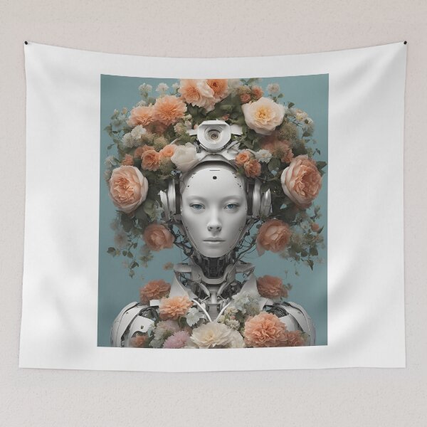 Item preview,  Robot Humanoid  Futuristic Android Peaceful  Beautiful Flowers  designed and sold by KolorellaS.