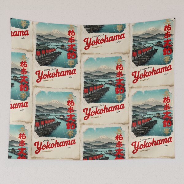 Item preview, Yokohama Japan Vintage Travel Retro Postcard Design designed and sold by TravelPostcardGems.