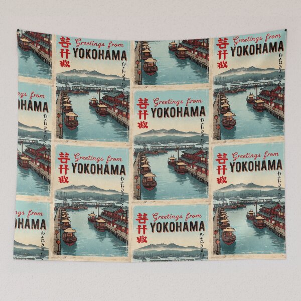 Item preview, Yokohama Japan Vintage Travel Retro Postcard Design designed and sold by TravelPostcardGems.