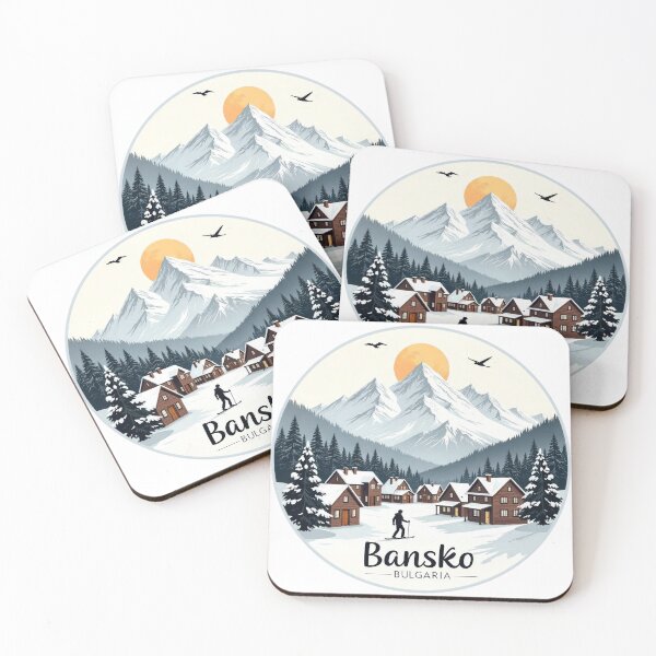 Item preview, Retro Vintage Travel Sticker Bansko - Minimalist Winter Landscape with Sunrise" designed and sold by pod24.