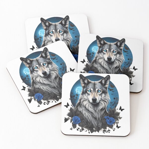 Item preview, Husky wolf dog with blue eyes in the moonlight designed and sold by Atarac.