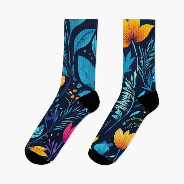 Item preview, FLORAL AND TROPICAL PATTERN O35 - Gift items and personal use / Flowers, Wild, Leaves, Blue, Cyan, Turquoise, Navy, Ornamented, Vector, Art designed and sold by LumDesignArt.