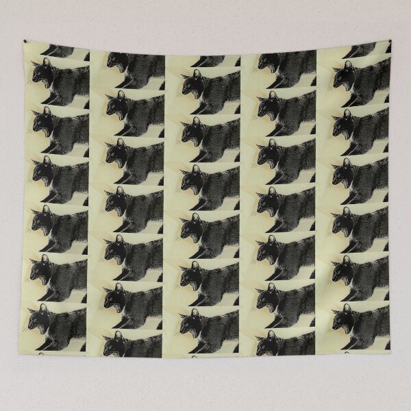 Item preview, Hissing black cat yellow background  designed and sold by LinnJames0920.