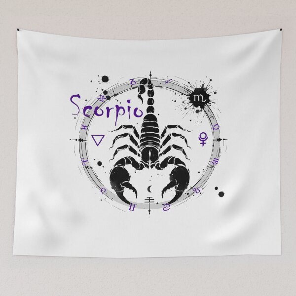 Item preview, Black and white Scorpio zodiac sign with astro-symbols designed and sold by posterflunz.