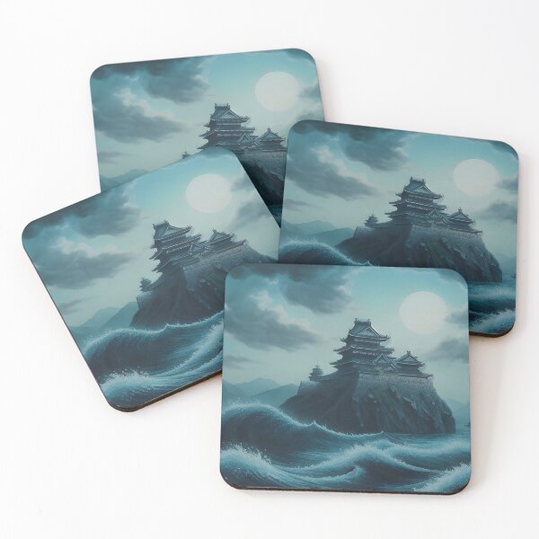Item preview, Edo Castle at Night – Stormy Waves and Full Moon designed and sold by worldofwhisper.