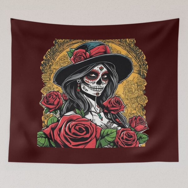 Item preview, Roses and Sugar Skull Woman - Día de los Muertos designed and sold by WILD-WILD-CAT.