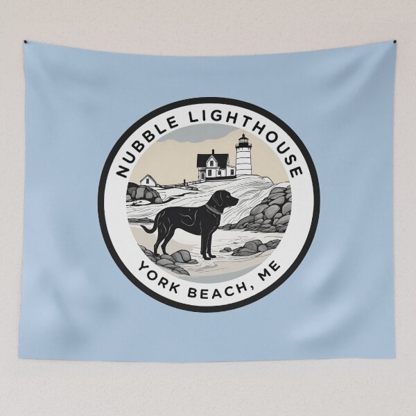 Item preview, “Nubble Lighthouse”! Cute Black Lab Dog v5 - York Beach, ME - Cape Neddick designed and sold by SAMJA-Art.