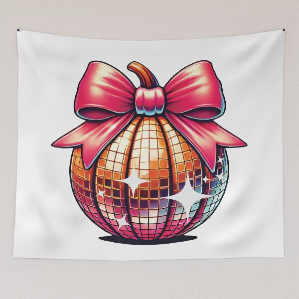 Item preview, Glittering Disco Pumpkin with Pink Bow designed and sold by inksavvystudio.