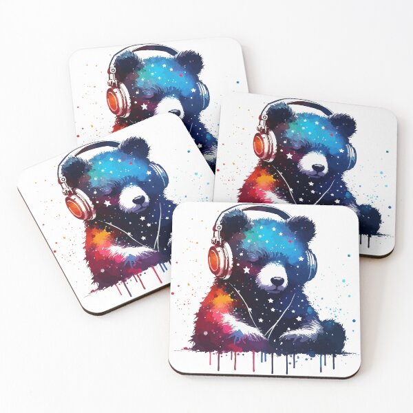 Item preview, Cosmic Bear Headphones Music Watercolor Space  designed and sold by TomFrontierArt.