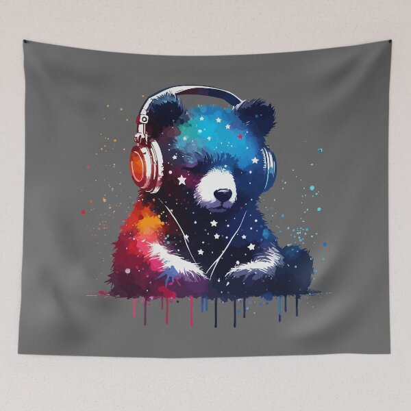 Item preview, Cosmic Bear Headphones Music Watercolor Space  designed and sold by TomFrontierArt.