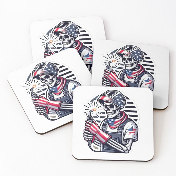 Item preview, Patriotic Skeleton welder wearing a Welding helmet designed and sold by BrinaandPops.
