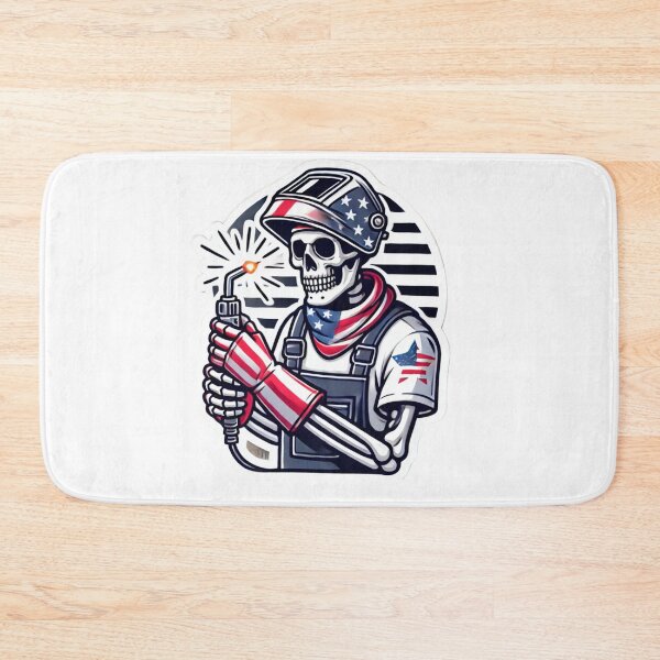 Item preview, Patriotic Skeleton welder wearing a Welding helmet designed and sold by BrinaandPops.