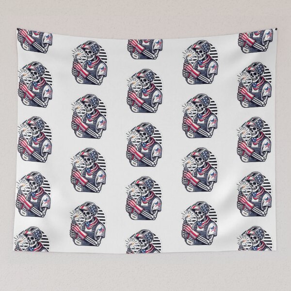 Item preview, Patriotic Skeleton welder wearing a Welding helmet designed and sold by BrinaandPops.