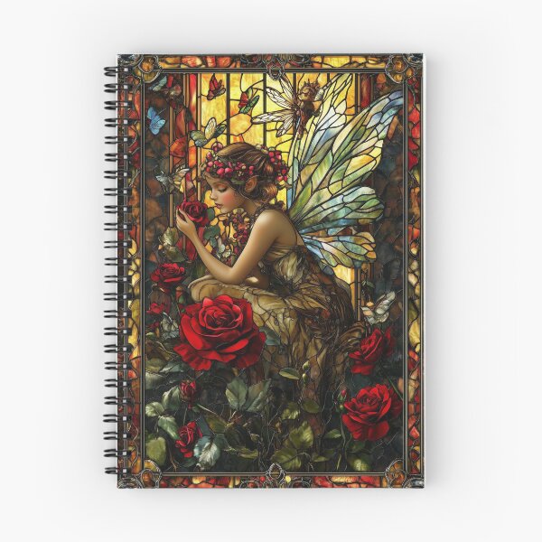 Item preview, Stained Glass Fairy with Red Roses – Magical Fantasy Illustration designed and sold by pixal-shop.