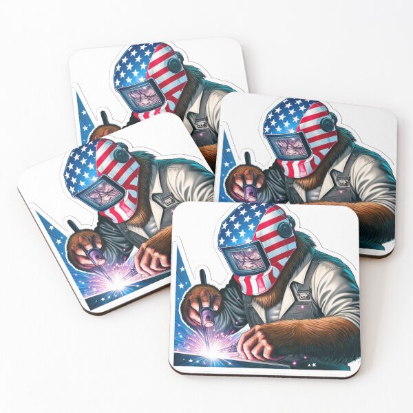 Item preview, Patriotic Bigfoot welder wearing a Welding helmet designed and sold by BrinaandPops.