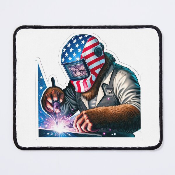 Item preview, Patriotic Bigfoot welder wearing a Welding helmet designed and sold by BrinaandPops.