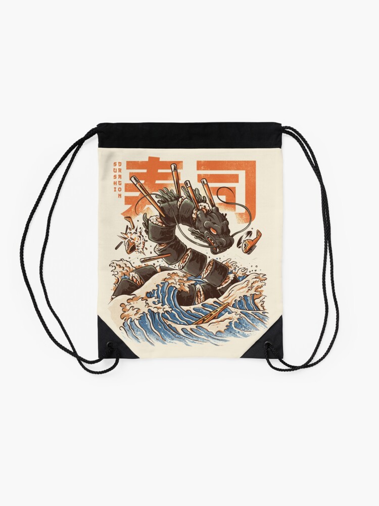 Alternate view of Great Sushi Dragon Drawstring Bag