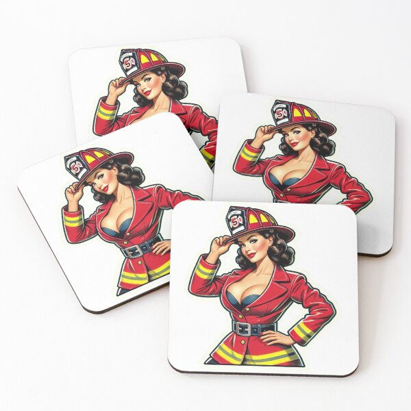 Item preview, Vintage Female firefighter pin-up style designed and sold by BrinaandPops.
