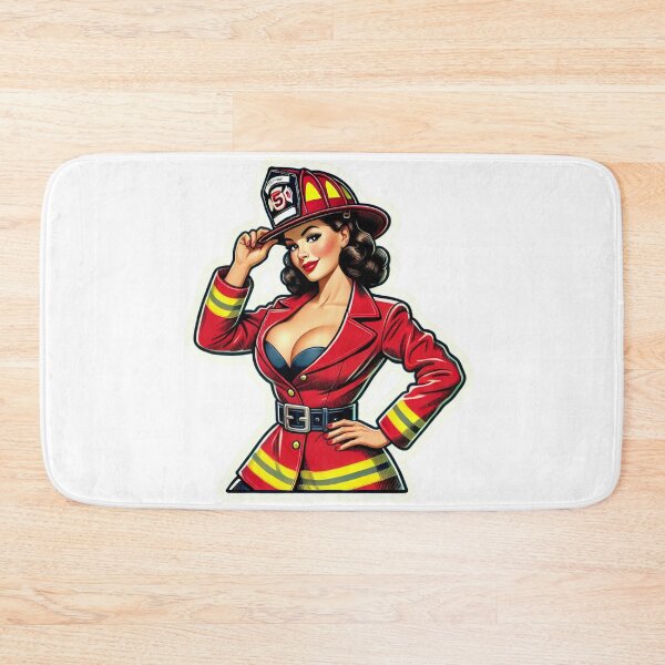 Item preview, Vintage Female firefighter pin-up style designed and sold by BrinaandPops.