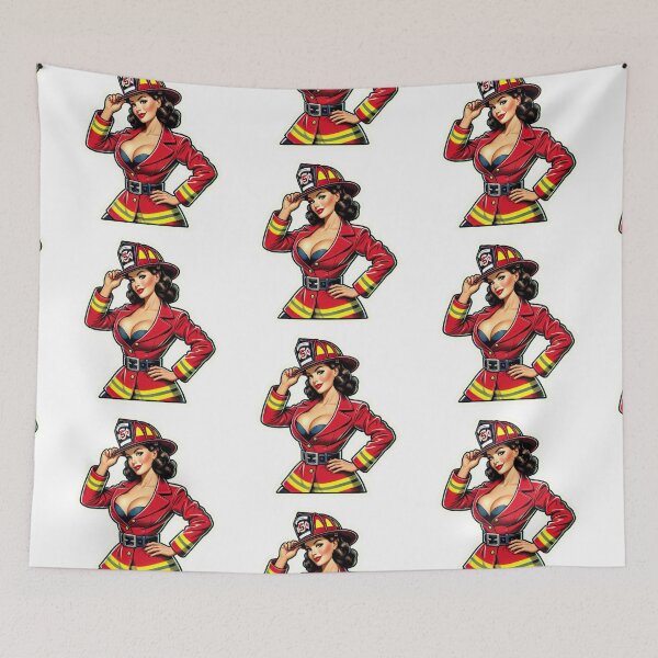 Item preview, Vintage Female firefighter pin-up style designed and sold by BrinaandPops.