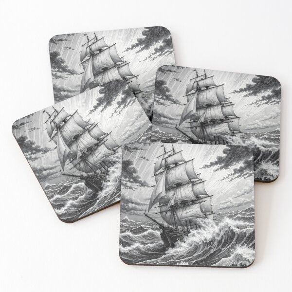 Item preview, Sailing Ship Art Illustration | Black & White Stormy Sea designed and sold by Rostislav Bouda.