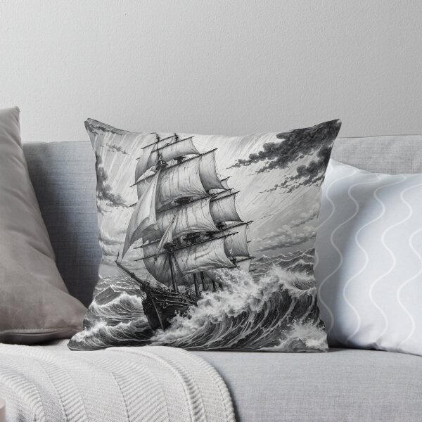 Item preview, Sailing Ship Art Illustration | Black & White Stormy Sea designed and sold by Rostislav Bouda.