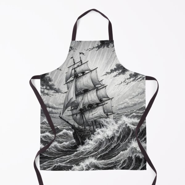 Item preview, Sailing Ship Art Illustration | Black & White Stormy Sea designed and sold by Rostislav Bouda.