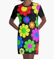 Hippy Flower Daisy Spring Pattern Graphic T-Shirt Dress