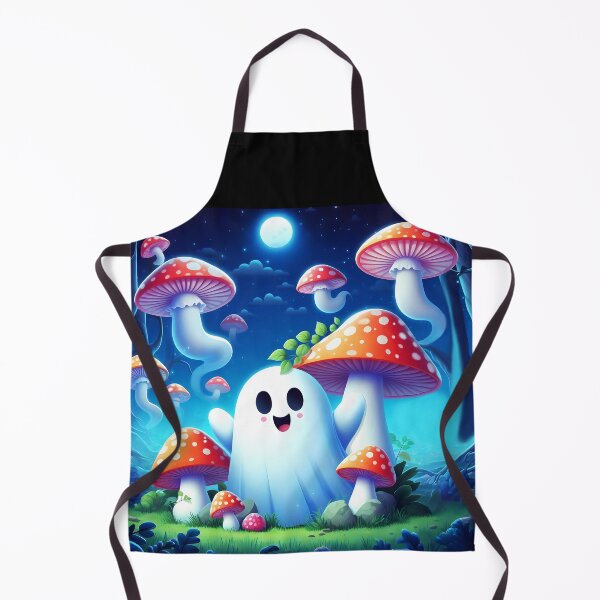 Item preview, Funghi Ghostie among mushrooms under a full moon halloween cartoon designed and sold by EmeraldeaArt.
