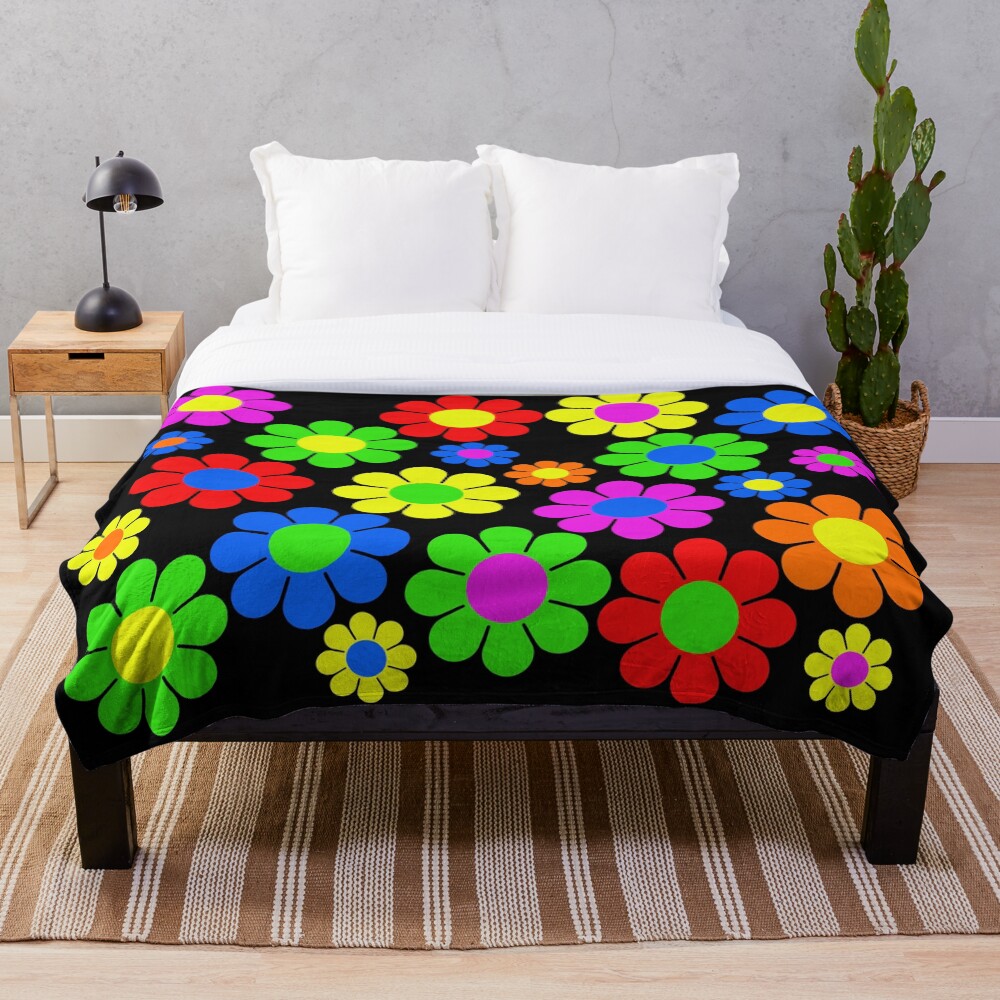 "Hippy Flower Daisy Spring Pattern" Throw Blanket by hilda74 Redbubble